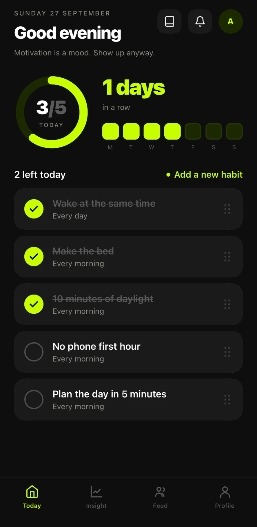 HyperHabits Today screen on iPhone