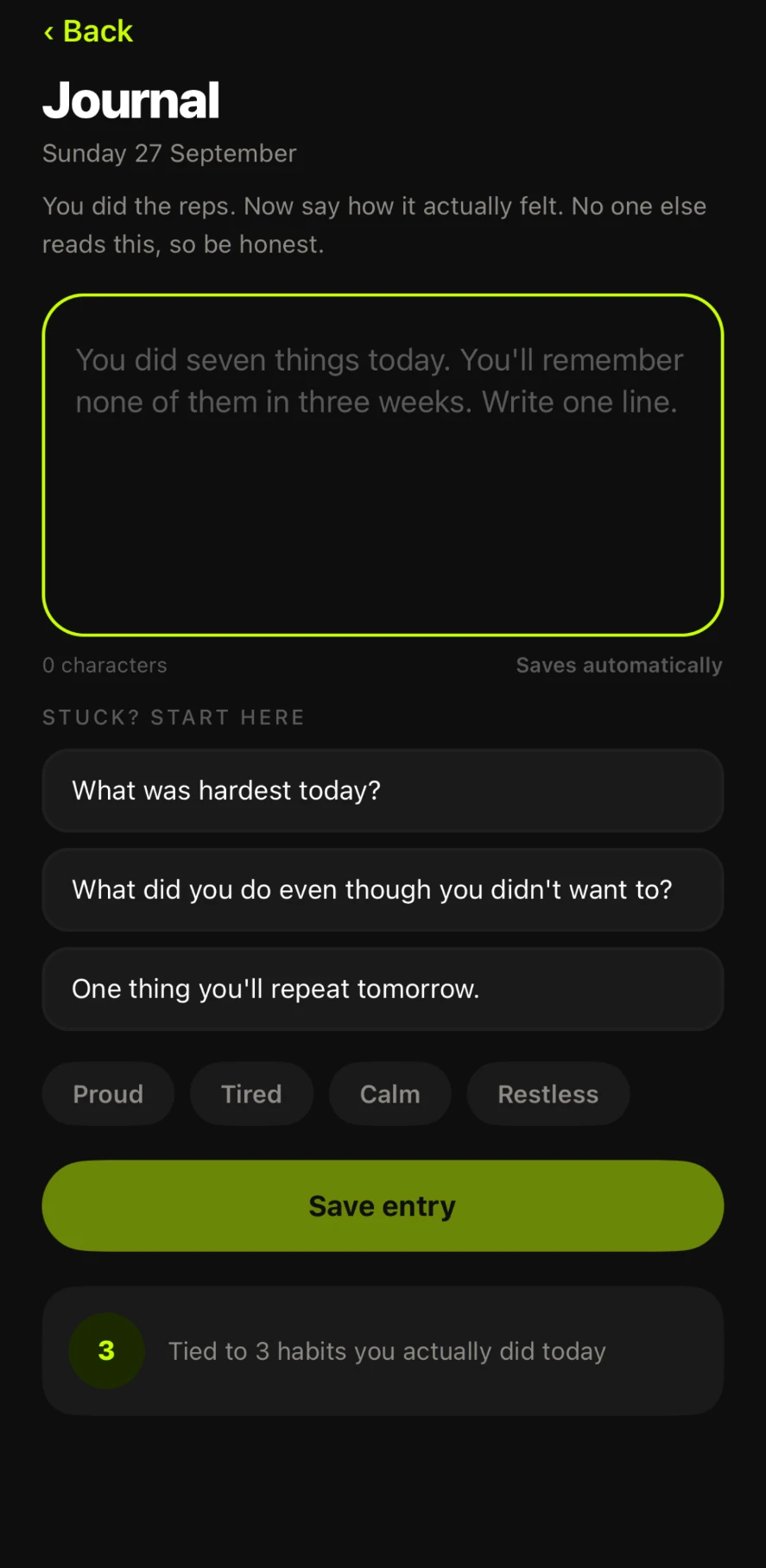 HyperHabits Journal screen on iPhone